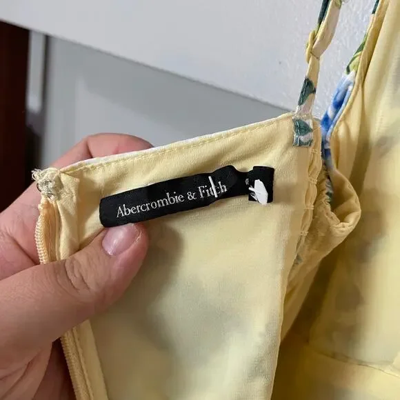 Abercrombie & Fitch Butter Yellow Ruffle Tiered Maxi Dress Blue Floral SZ M EUC - Picture 9 of 13